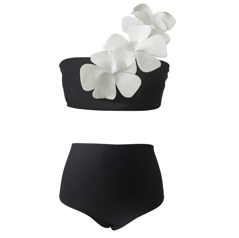 Traje de baño de bikini dividido con diseño floral tridimensional de un solo hombro para mujer