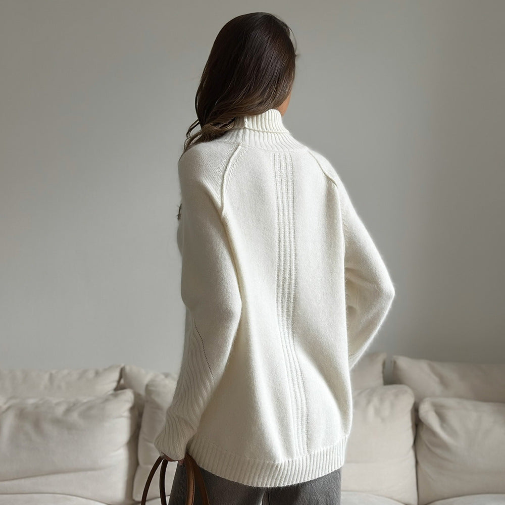 Autumn Winter White Knitwear Loose Casual Knitted Sweater for Women