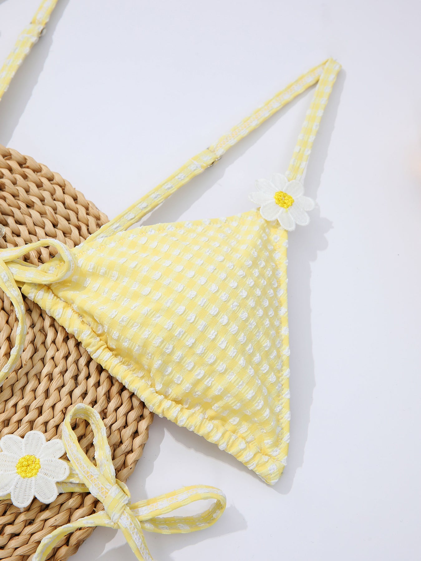 Fresh Yellow Plaid Daisy Split Bikini Swimsuit CSC