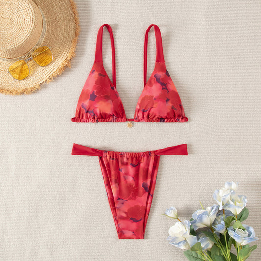 Maillot de bain bikini sexy à lacets et imprimé triangle