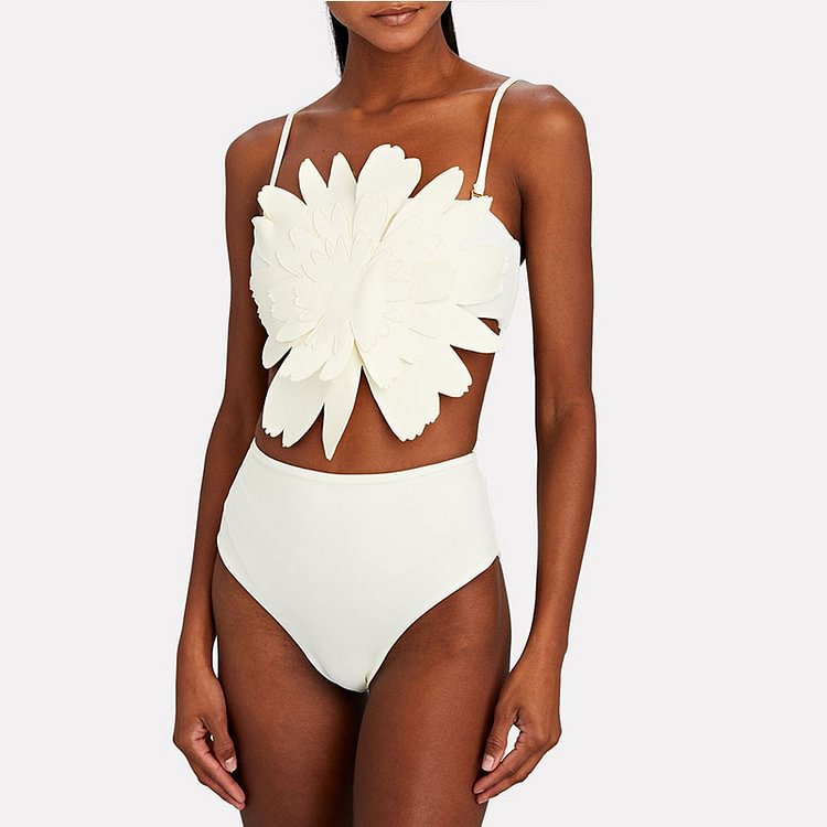 White Three-Dimensional Flower Bikini