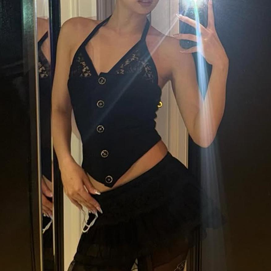 Celebrity Women Clothing French Halter Lace up Backless Boning Corset Vest