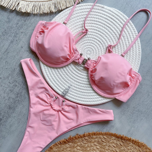 Maillot de bain bikini en métal, couleur unie, accessoires de plage sexy pour femmes
