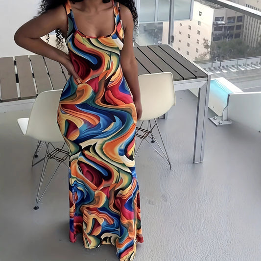 Women Trendy Temuw Women Clothing Printed Wave Pattern Maxi Dress