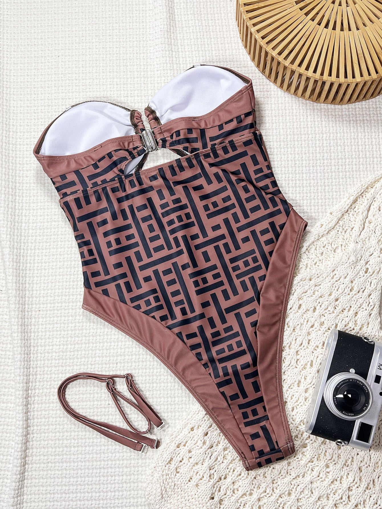 Swimsuit Women Sexy Print V neck Backless Strap Sexy Siamese Bikini Swimsuit DOUBLEOUT