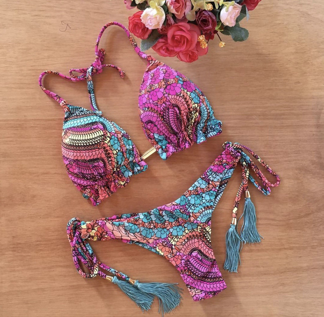 Traje de baño dividido para mujer, estampado, bikini sexy de triángulo.