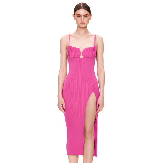 Robe noire à bretelles et plis sur la poitrine, vêtement sexy et slim pour femme, collection automne-hiver