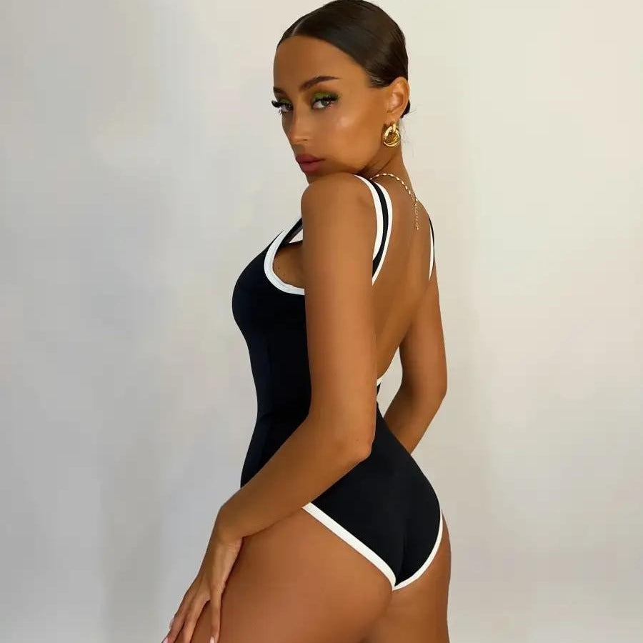 Traje de baño deportivo con almohadilla para el pecho para mujer, ropa de playa sexy de una pieza
