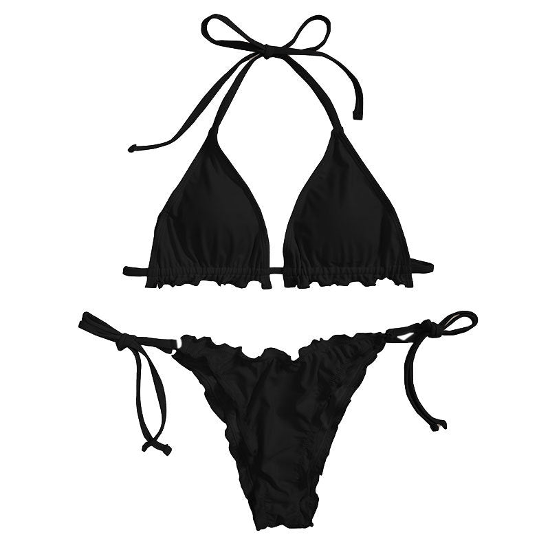 Bikini de triángulo dividido con cuello halter y cordones para mujer, traje de baño sexy de cintura alta