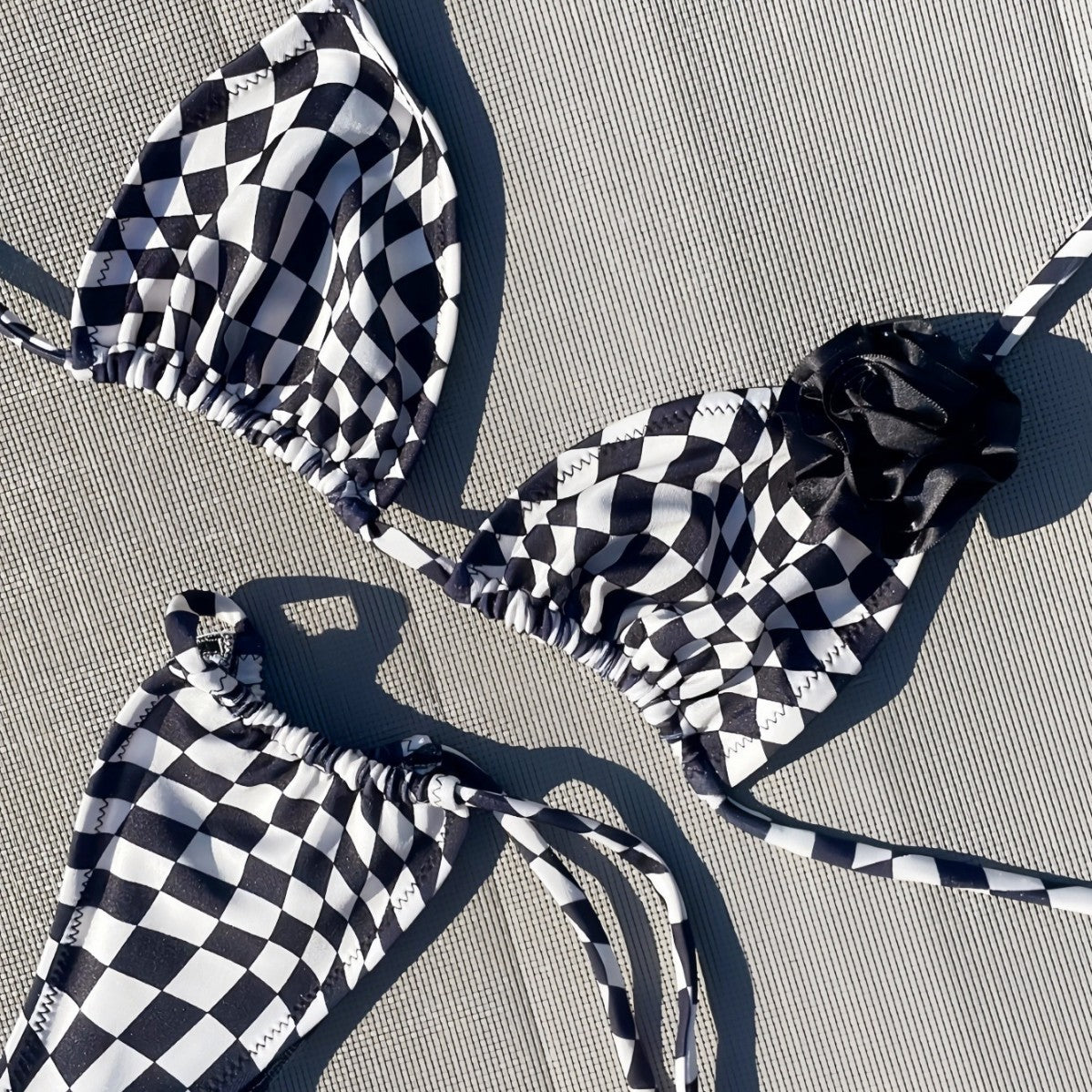 Bikini negro blanco estampado a cuadros traje de baño playa sexy mujer traje de baño