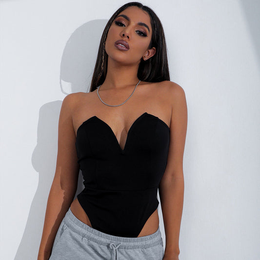 Vêtements pour femmes Body sexy à col en V pour femmes, chemise moulante, coupe slim, body flatteur pour la silhouette