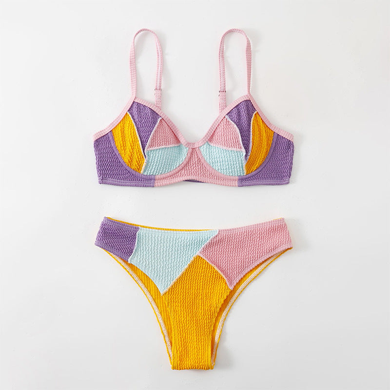 Bikini sexy con doble costura en los hombros y soporte de acero, push up, cintura alta, para playa, traje de baño dividido