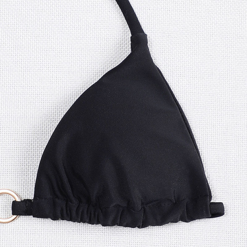 Traje de baño de color sólido con cuello halter atado para playa para mujer, bikini, tops