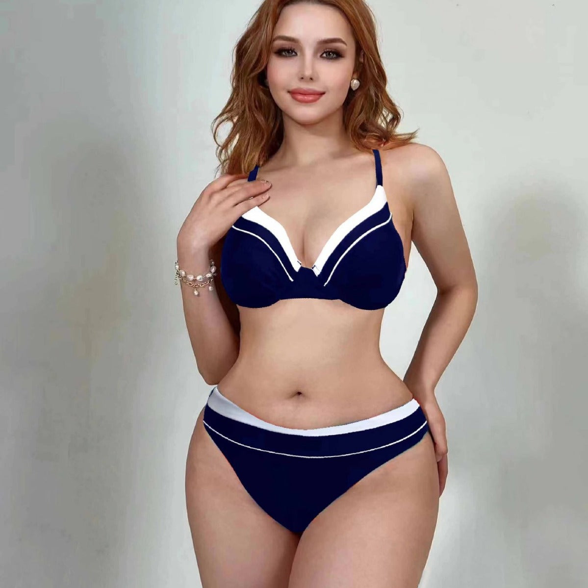 Traje de baño de tres piezas de malla sexy con fruncido y soporte de acero para mujer