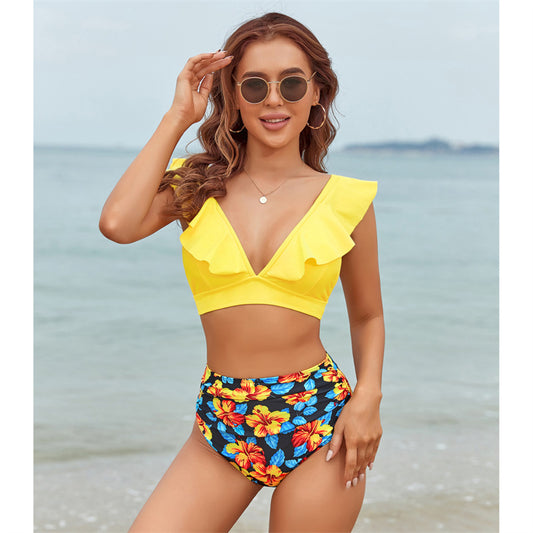 Bikini de cintura alta para mujer, traje de baño sexy con vuelo.