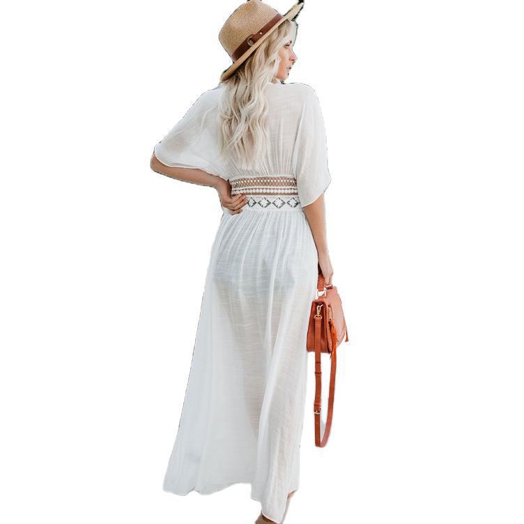 Cárdigan de encaje con aberturas para mujer, ropa de playa popular de verano, falda para vacaciones