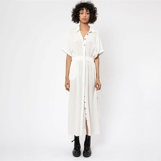 Solid Color Sexy Deep V-neck Single Breasted Beach Sun Protection Shirt Vacation Dress Beach Cover Up