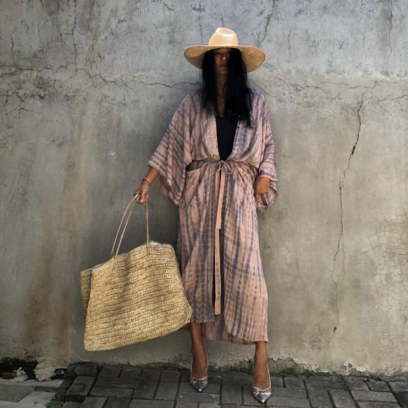 Sun-Protective Clothing Lace Printing Sun Protection Shirt Long Sleeve Beach Vacation Bikini Outwear Blouse