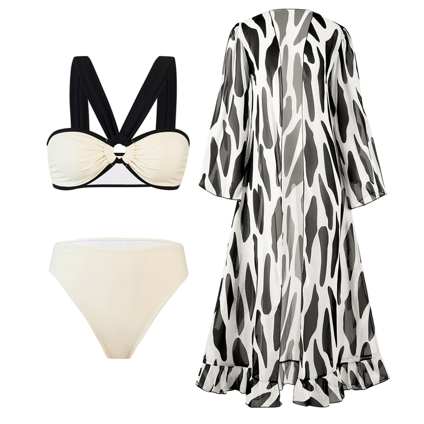 Split Three Piece Bikini Swimsuit Women Skinny Slimming Swimsuit Outfit Chiffon