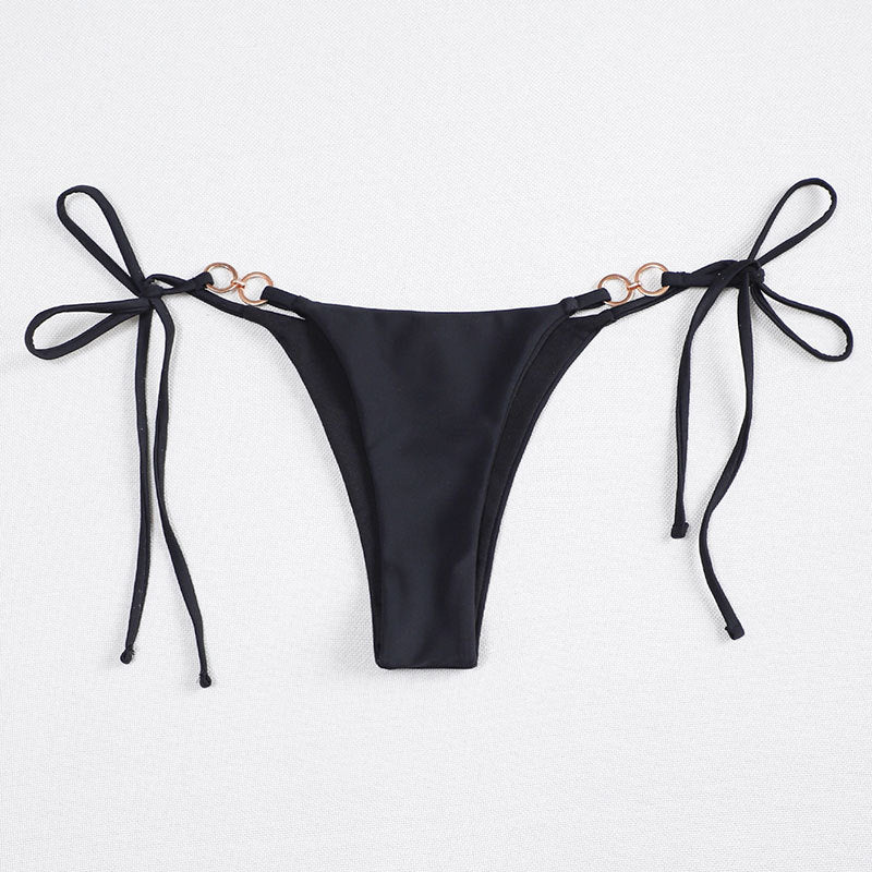 Traje de baño brasileño de tres piezas con cordones y abertura en la parte delantera, estilo triangular, para playa