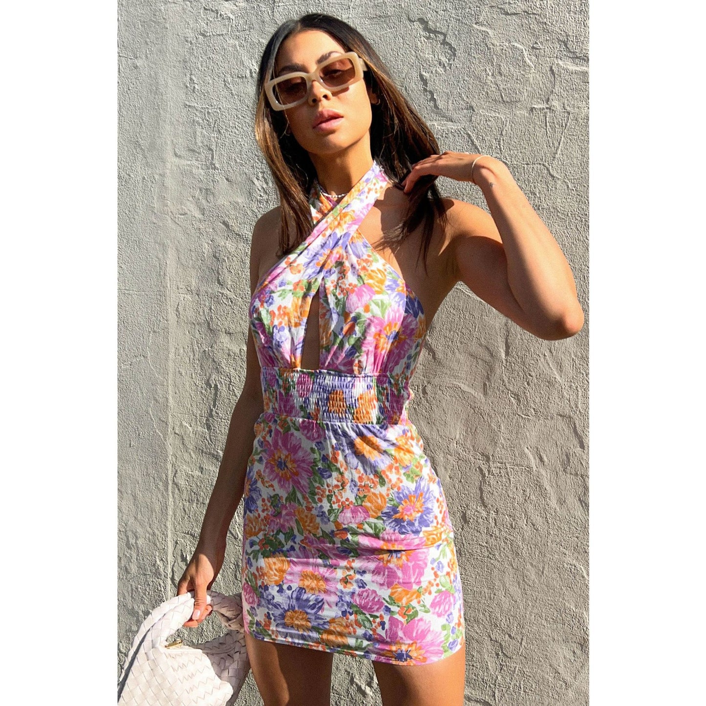 Spring Summer Sexy Halter Small Floral Dress Casual Backless Dress