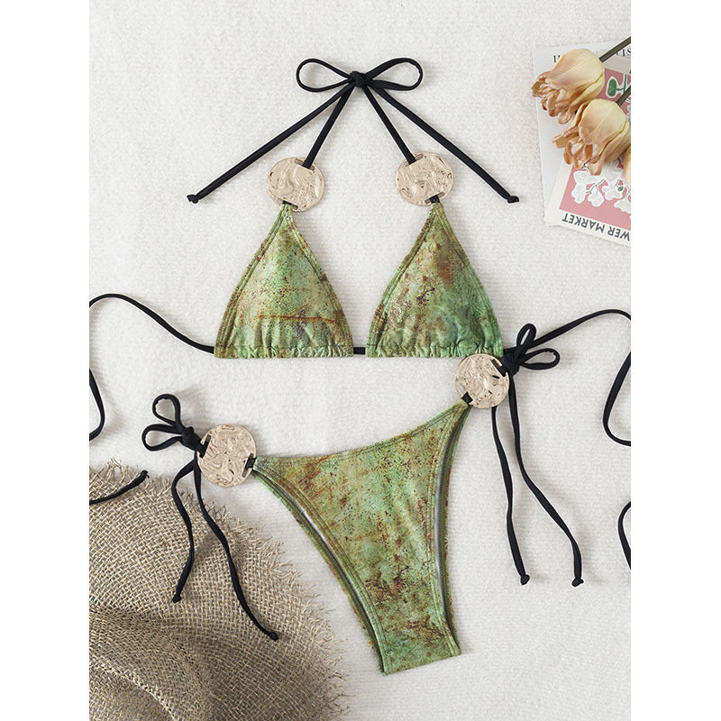 Bikini triangular sexy con cordones para mujer, traje de baño dividido para playa, primavera
