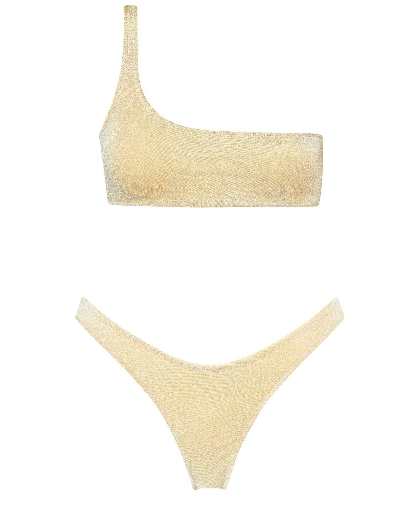 Bikini de cintura alta con hombros descubiertos y abertura en el hombro para mujer