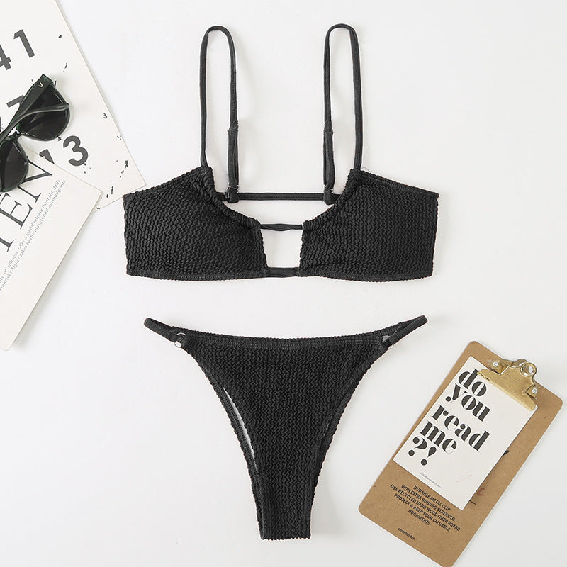 Traje de baño de playa con bikini dividido sexy para mujer, traje de baño sin espalda con cordones