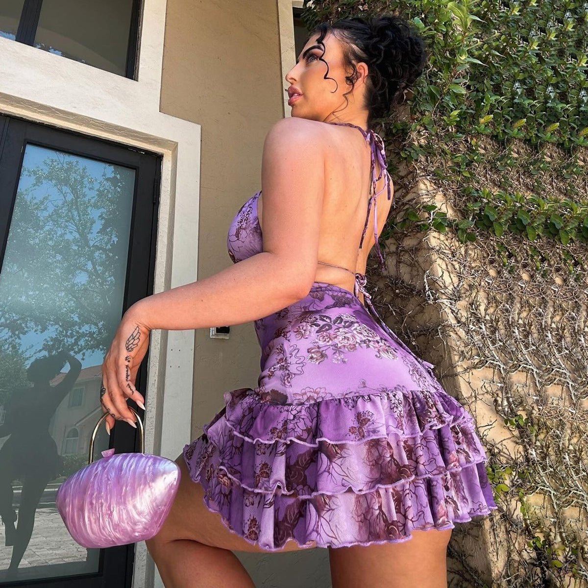 Vestido de verano sexy con escote en V profundo y espalda descubierta de encaje para mujer