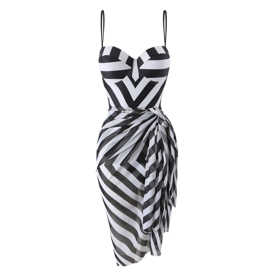 Traje de baño bikini con estampado geométrico abstracto y soporte de acero, traje de baño push up