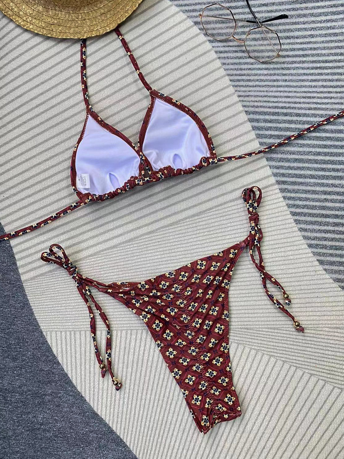 Bikini estampado con cordones, bikini sexy dividido para mujer.