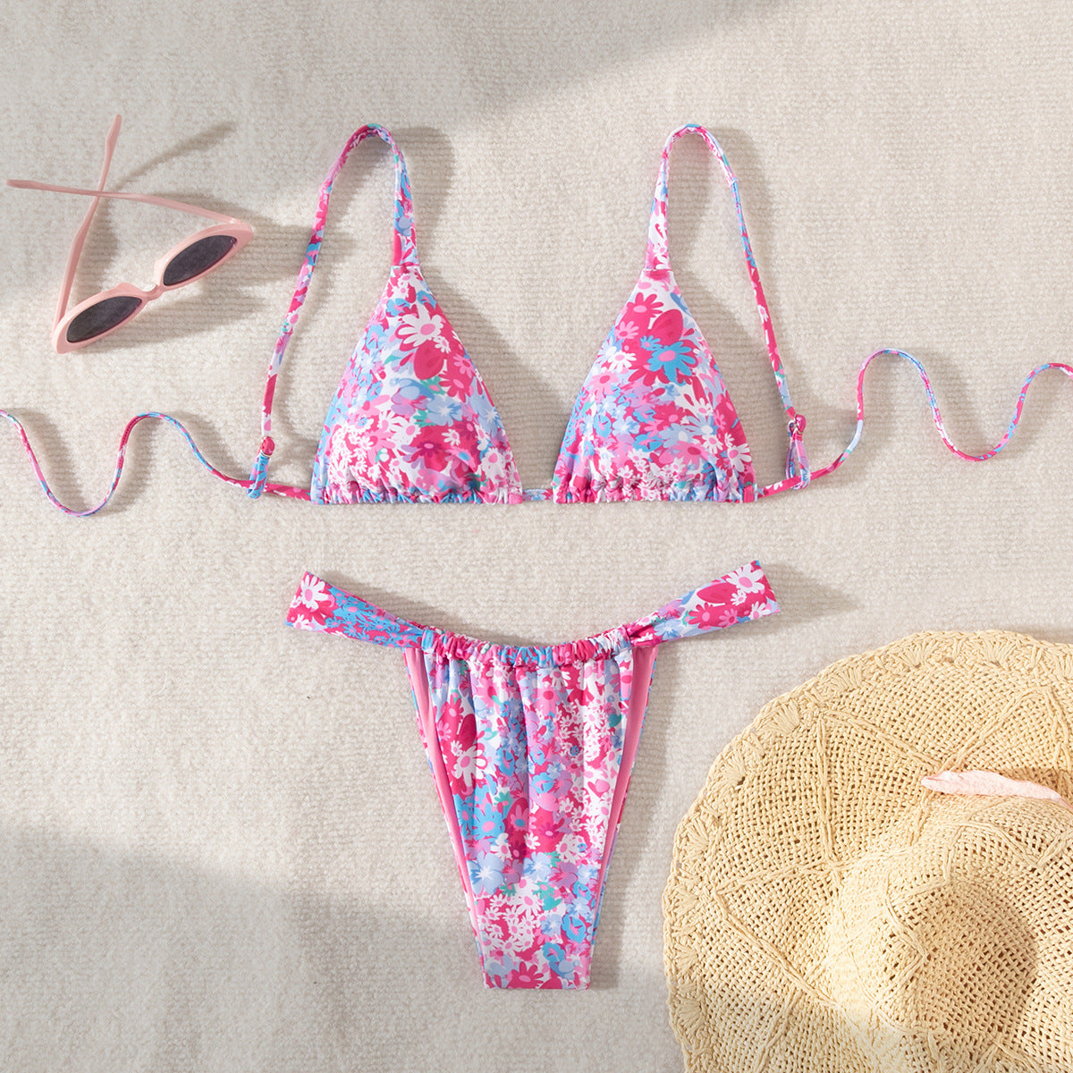 Traje de baño de tiras con cuello halter, bikini sexy estampado para mujer, traje de baño Fission