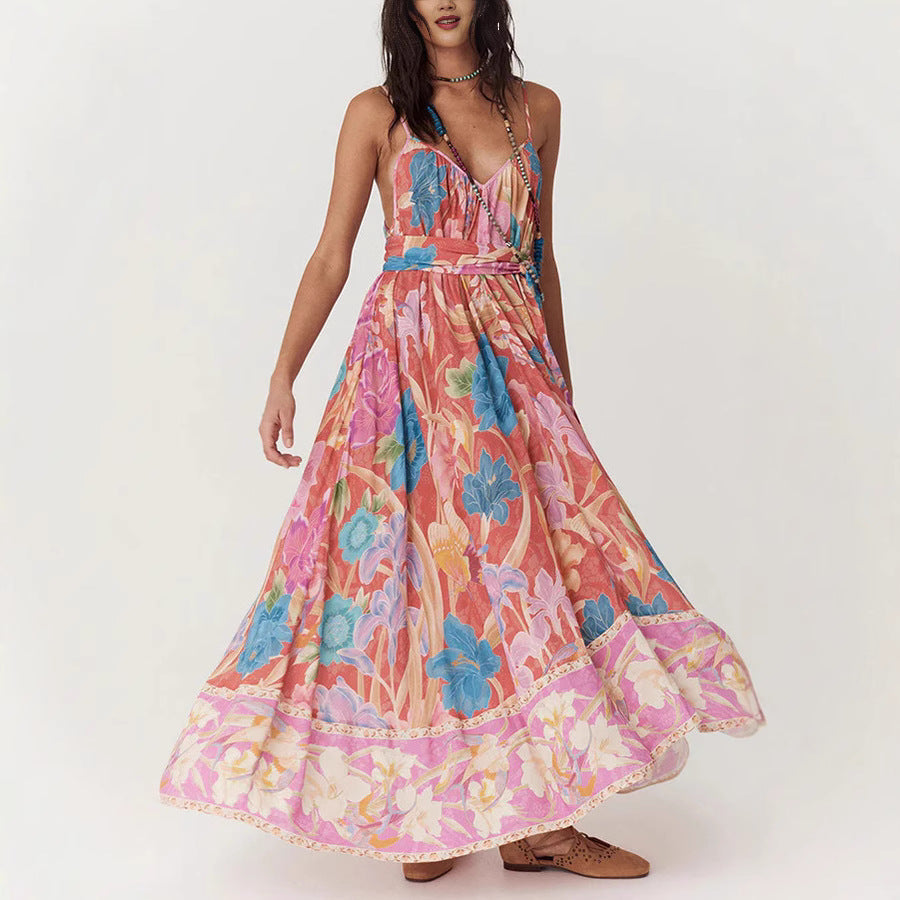 Vestido lencero holgado informal con estampado de posicionamiento de verano para mujer