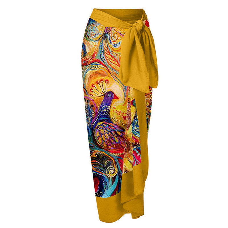 Yellow Peacock Wrap Skirt