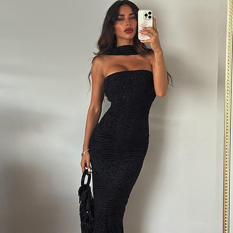 Spring Women Clothing Sexy Solid Color Backless Slim Fit Halter Tube Top Dress