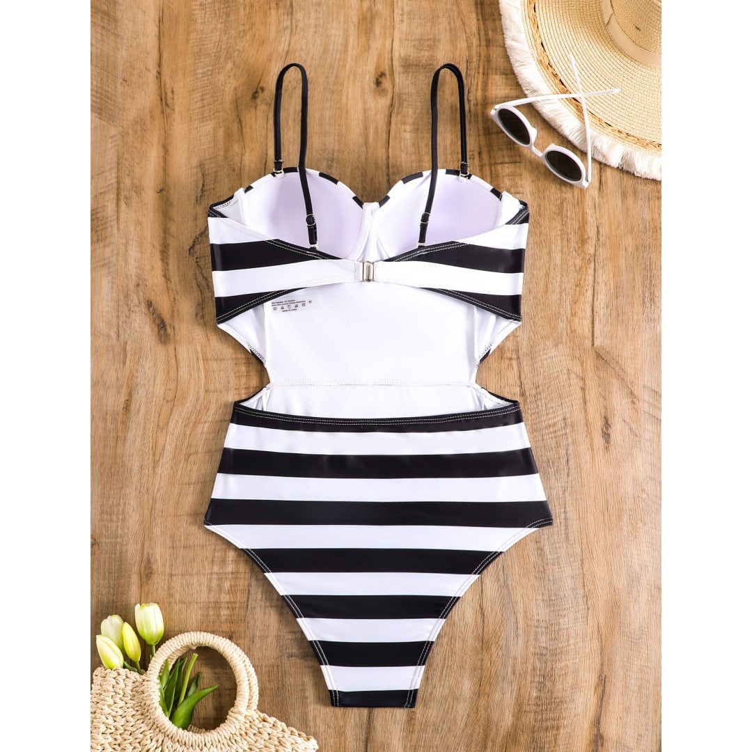 Traje de baño bikini con estampado geométrico abstracto y soporte de acero, traje de baño push up
