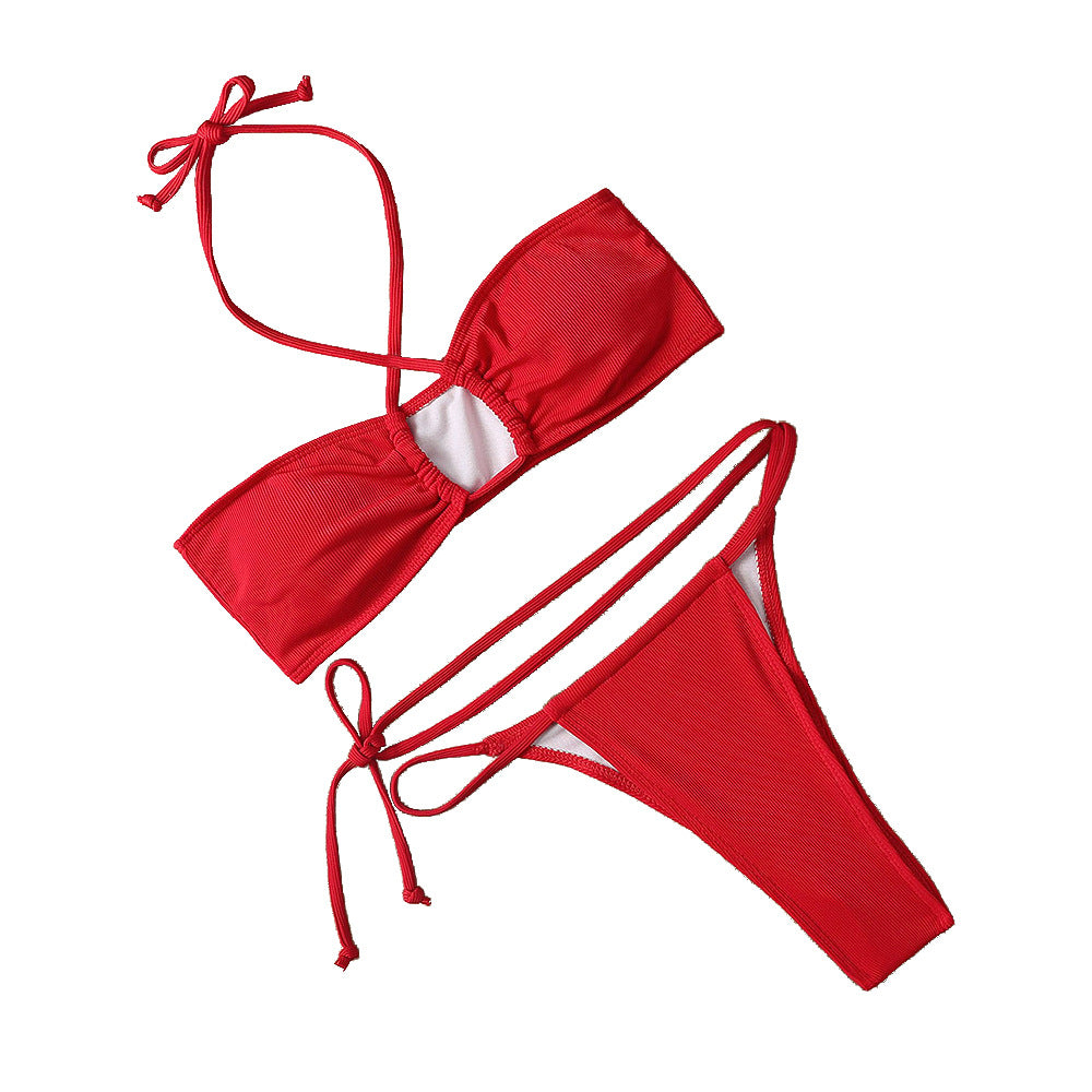 Traje de baño bikini de color sólido para mujer, traje de baño sexy separado