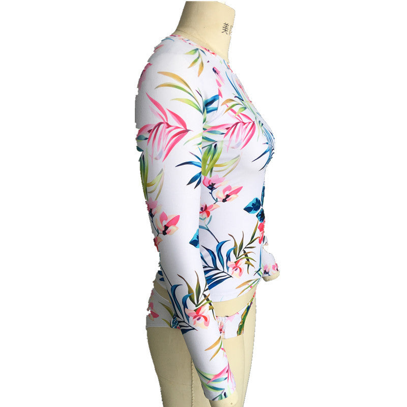 Bikini estampado de manga larga para mujer, traje de baño sexy dividido, estilo conservador y fresco