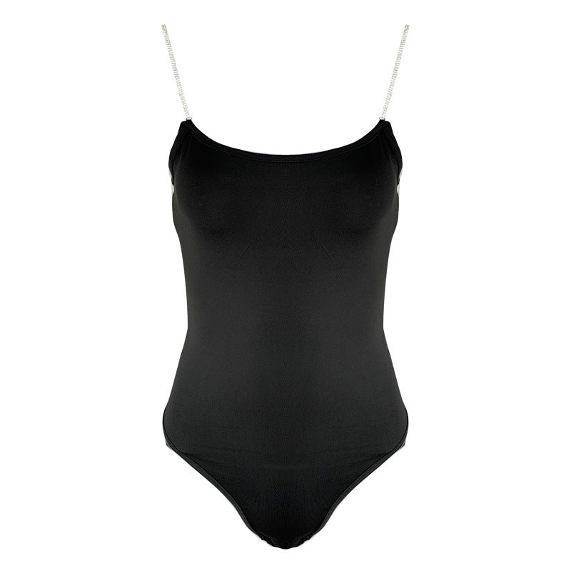 Body sexy de verano para mujer con cadena de diamantes y escote bajo.