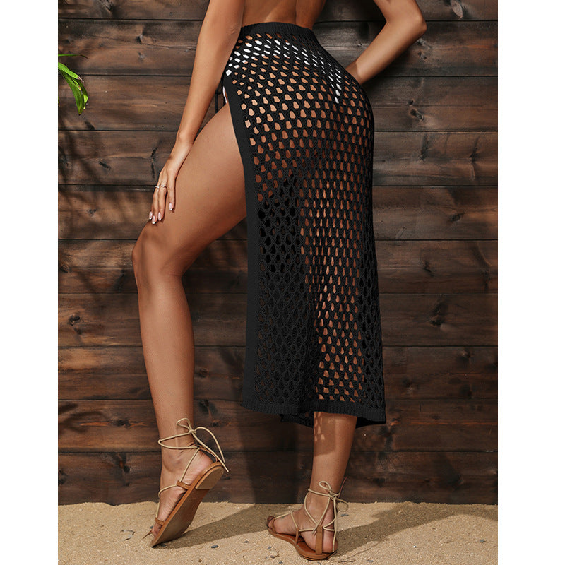 Women Clothing Beach Sun Protection Hollow Out Cutout out See through High Slit Sexy Side Strap Knitted Skirt Crochet hook