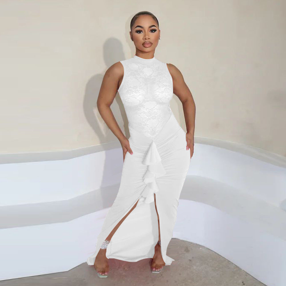 Sexy Women Clothing Sexy See through Lace Stitching Fishtail Dress