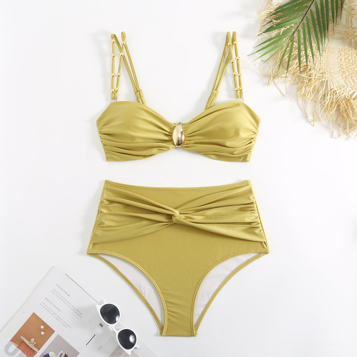 Traje de baño de bikini de tres piezas dividido para mujer, traje de baño adelgazante, falda de nailon