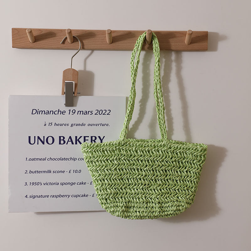 Bolso de paja de un solo hombro, sencillo, con agujeros y recortes, tejido, para verano, portátil, para vacaciones en la playa, para mujer