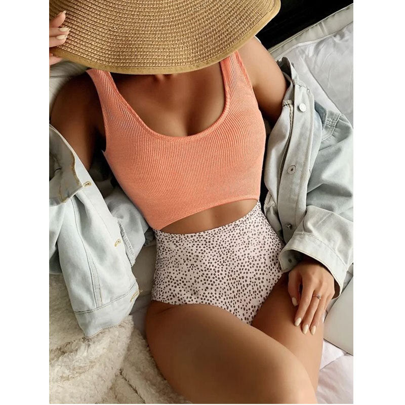 Swimwear Women Slimming Seaside Conservative One Piece Swimsuit Color Matching Swimsuit