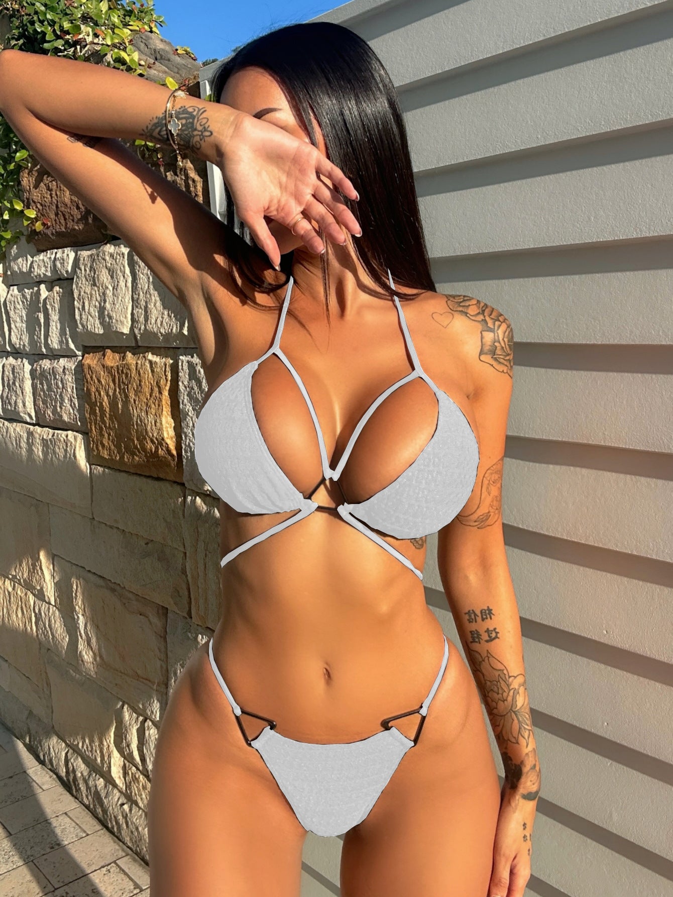 Bikini sexy para mujer, traje de baño triangular con estampado de leopardo y bolsa de color sólido