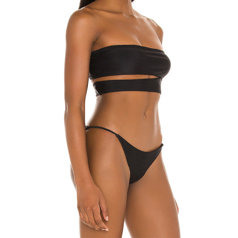 Traje de baño dividido de color sólido para mujer, parte superior del traje de baño, bikini sexy