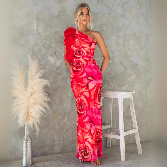 Vestido sexy floral tridimensional sin mangas elegante ajustado de verano para mujer