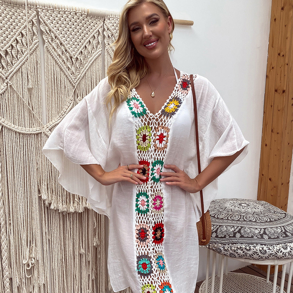 Women Dress Sun Protective Blouse Beach Maxi Dress Mesh Chiffon Midi Dress