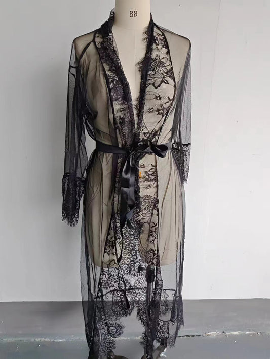 Sous-vêtements sexy Chemise de nuit transparente en dentelle et maille