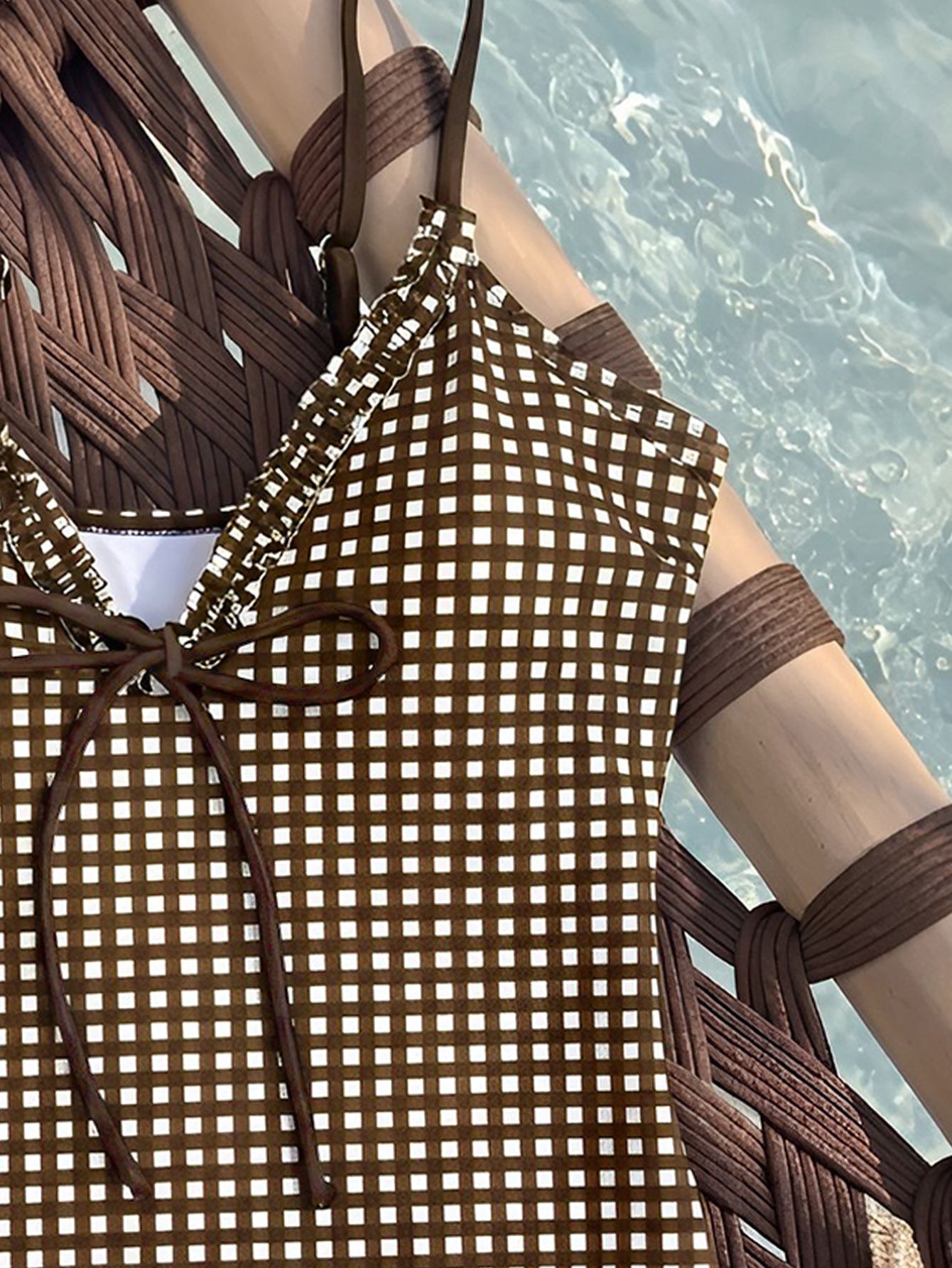 One Piece Swimsuit Plaid Striped Print Knotted Sexy Bikini Beach Women WithWind